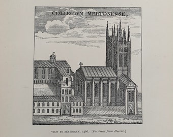 Genuine Victorian print of Merton College, Oxford