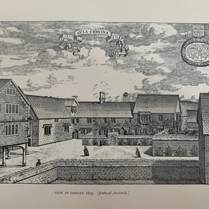 Genuine Victorian print of Hertford College, Oxford