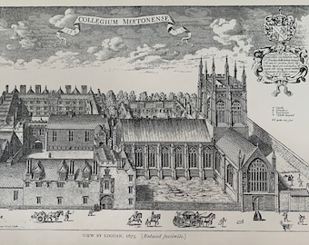 Genuine Victorian print of Merton College, Oxford