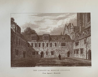 Genuine Victorian print of Merton College, Oxford