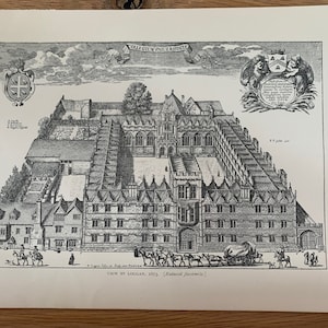 Genuine Victorian print of University College, Oxford