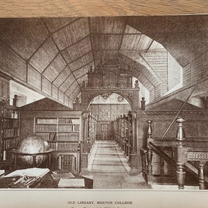 Genuine Victorian print of Merton College, Oxford