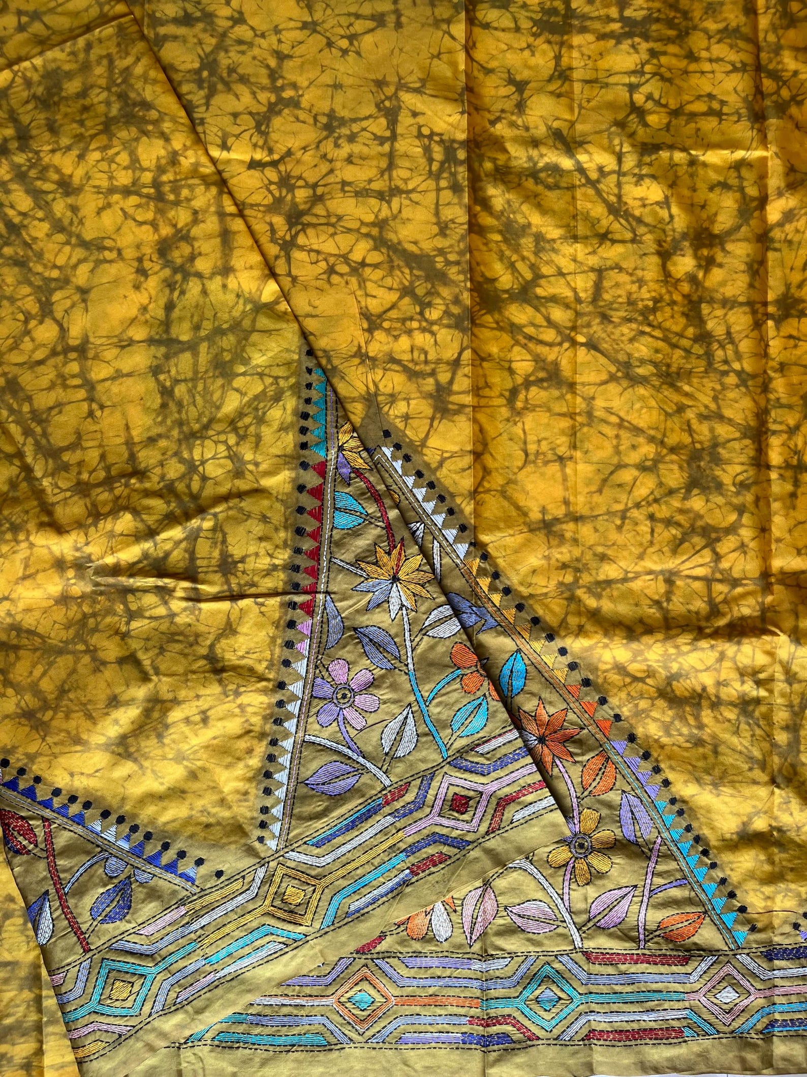 Assam Silk Saree with Kantha Stitch Hand Embroidery and Matching Blouse – Women’s Ethnic Wear