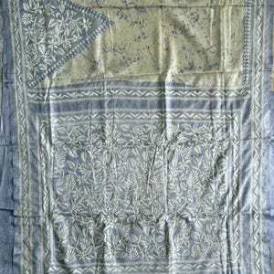Hand Embroidered Kantha Stitch Saree: Blended Bangalore Silk, Party Wedding Wear