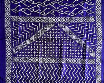 Hand Embroidered Gujrati Stitch Saree with Blouse piece | Pure Banglore Silk Saree | Kutch Hand Work | Wedding Wear Silk Saree
