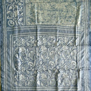 Hand Embroidered Kantha Stitch Bangalore Silk Saree with Blouse