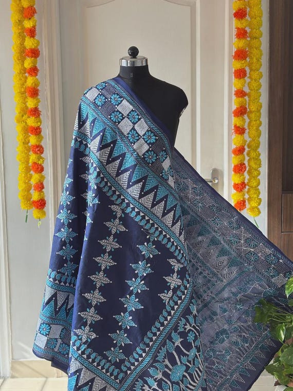 Kantha Stitch Hand Embroidary Full Work Pure Banglore Silk Dupatta