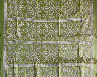 Eternal Grace Hand Embroidered Gujrati Stitch Saree in Blended Bangalore Silk for Wedding Wear