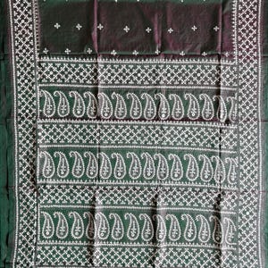 Hand Embroidered Gujrati Stitch Saree with Blouse piece | Blended Bangalore Silk Saree | Gujarati / Kutch /Sindhi embroidery