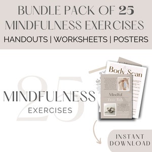 Mindfulness Exercises | Bundle Pack | Mindfulness Instant Digital Download | Mindfulness Posters | Mindfulness Handouts, Worksheets