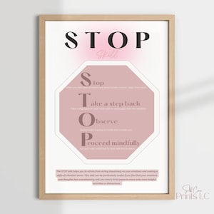 DBT STOP Skill | Distress Tolerance | DBT | Dialectical Behaviour Therapy | Borderline Personality Disorder | Mental Health Poster |