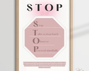 DBT STOP Skill | Distress Tolerance | DBT | Dialectical Behaviour Therapy | Borderline Personality Disorder | Mental Health Poster |