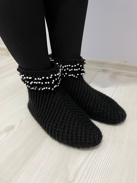 Traditionele handgebreide laarsjes Schoenen met viltzolen wollen