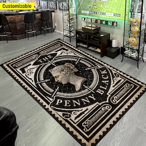 Alfombra Penny Black, alfombra con sellos, primer sello postal del mundo, alfombra con sellos originales, alfombra con sellos victoriana, alfombra Penny Black rara, alfombra de Gran Bretaña