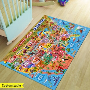 Teppich von Usa, Karte von Usa, Kurzflor Teppich, Handgeknüpfter Teppich, Handgeknüpfter Teppich, Handgeknüpfter Teppich, Teppich für Kinder