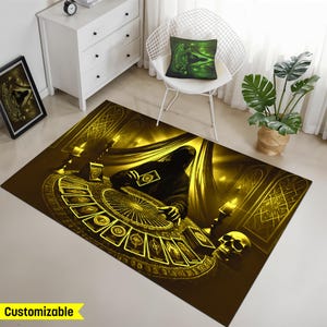 Alfombra de tarot personalizada, decoración bohemia mística, alfombra de tarot, alfombra gótica del zodíaco lunar, regalo espiritual de tarot, alfombra con diseño de alquimista