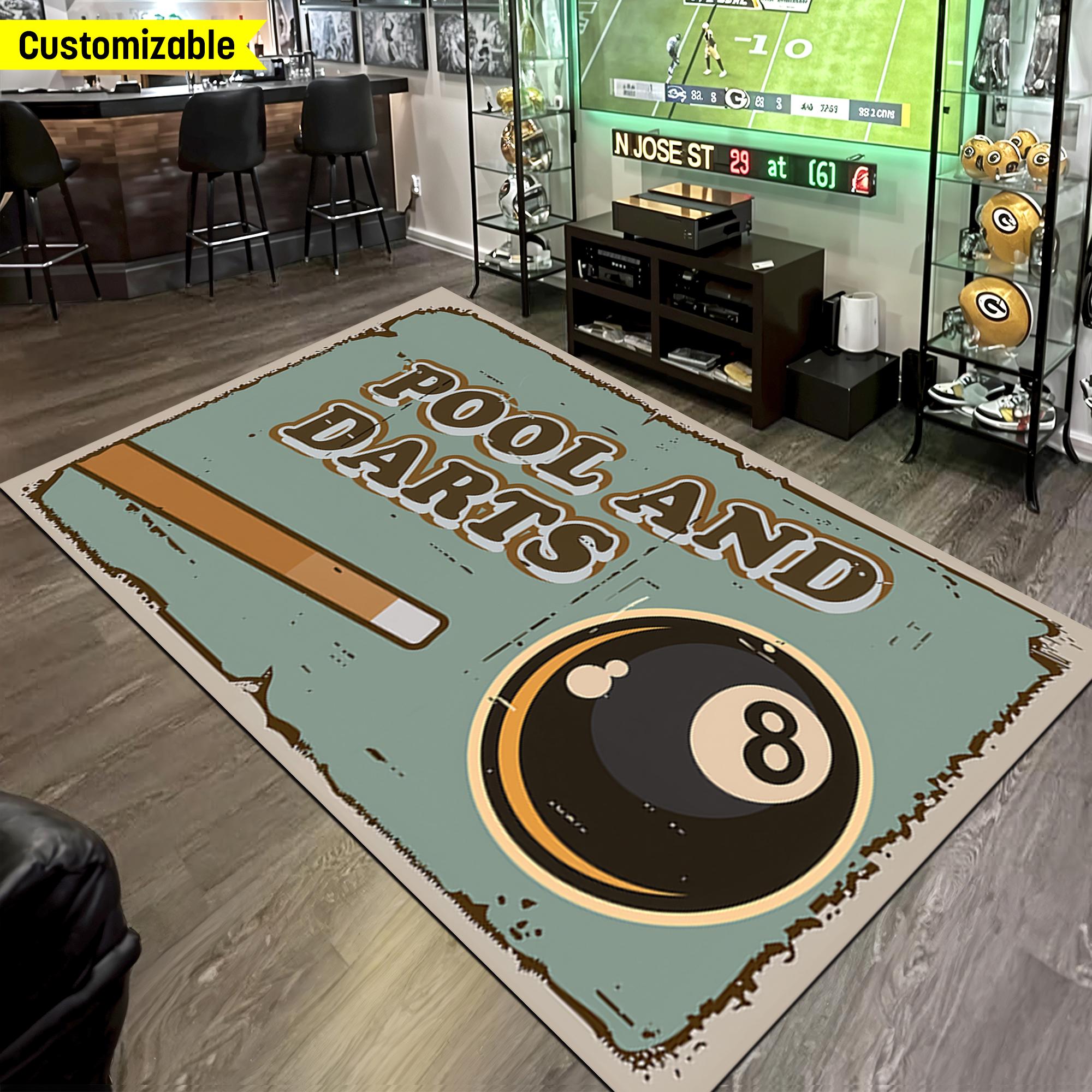 Nice Pool Table Rugs Billiards Wall Art for Game Room, Billiard Table Cue Stick Rug, 8 Ball ...