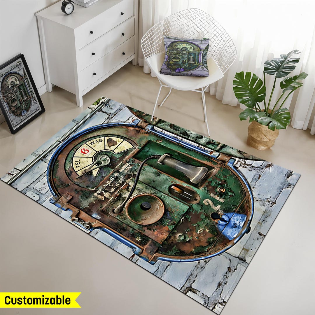 Vintage Police Alarm Box Rug – Rust Patina Industrial Call Box, Retro ...