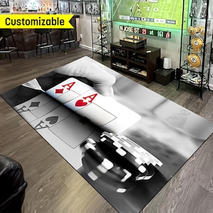 Alfombra Texas Holdem, alfombra con fichas de póquer, alfombra con naipes, alfombra con suerte, alfombra con diseño de póquer, alfombra de póquer personalizable, alfombra para una noche de póquer, alfombra PokerMen's Cave