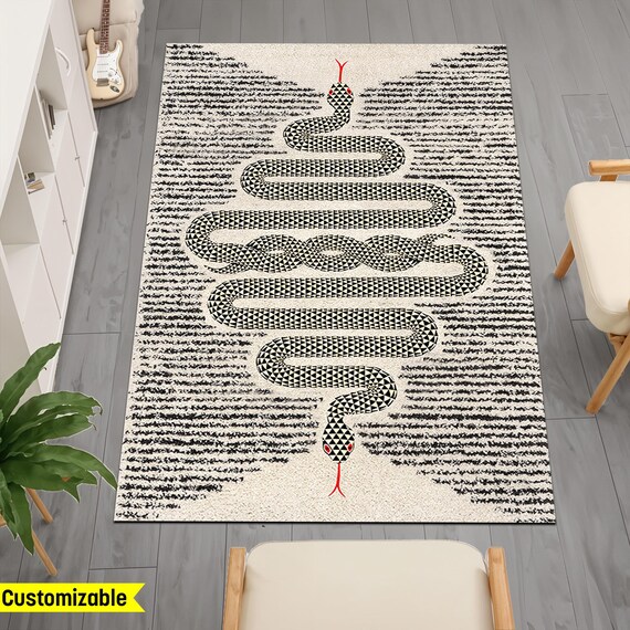 Snake Rug,Serpent Design Rug,Black White Snake Rug,Checkerboard Snake Rug,Snake Pattern Carpet,Unique Snake Rug,Custom Snake Rug,Serpent Rug