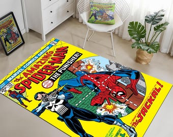 Spiderman Rug, Colorful Superhero Kids Room Decor, Comic Style Area Rug, Movie Inspired Carpet, Boys Bedroom Decor, Fan Gift