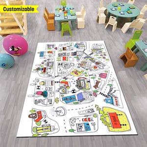 Vloerkleed kinderkamer, vloerkleed stadskaart, wegentapijt, montessoritapijt, aanpasbaar kindertapijt, vloerkleed speelkamer, kindercadeau, educatief tapijt, kinderkamermat