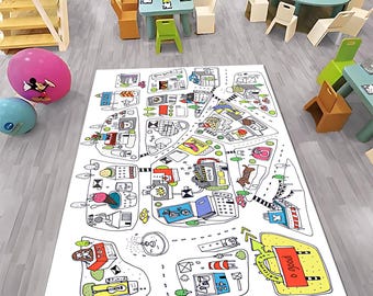 Montessori Rug, Nursery Rug, City Map Rug, Road Rug, Customizable Kids Rug, Children's Playroom Rug, Kids Gift, Educational Rug, Baby Rug