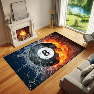 8-Ball Billiard Rug, Pool Hall Decor, Billiards Floor Mat,Arcade Game Room,Basement Bar Decor,Game Room Decor,Custom Size Man Cave Bar Decor