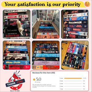 Dywan VHS na zamówienie, dywan VHS, dywan z okładką VHS, dywan z grzbietem VHS, dywan z lat 80., dywan nostalgiczny, dywan filmowy, spersonalizowany dywan filmowy, dywan popkulturowy, dywan vintage zdjęcie 5