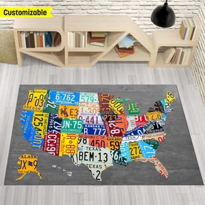 Amerikanische Karte Nummernschilder, US-Nummernschild-Karte, Garagenteppich, Teppich aller Staaten, Nummernschild-Dekor, Kartenteppich, Benutzerdefinierter Nummernschild-Teppich