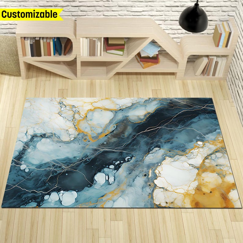 Blue Marble Rug Pattern Marble Modern Rug, Gold Marble Rug,marble Carpet,blue Marble Rug,wavy ...