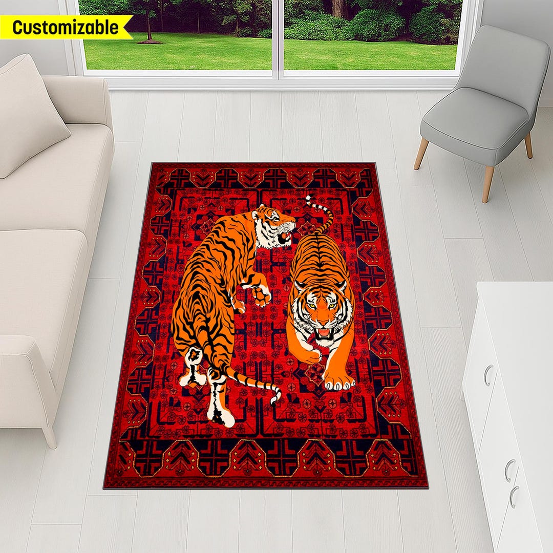 Custom Tiger Rug, Red Oriental Style Area Carpet,bold Animal Print ...