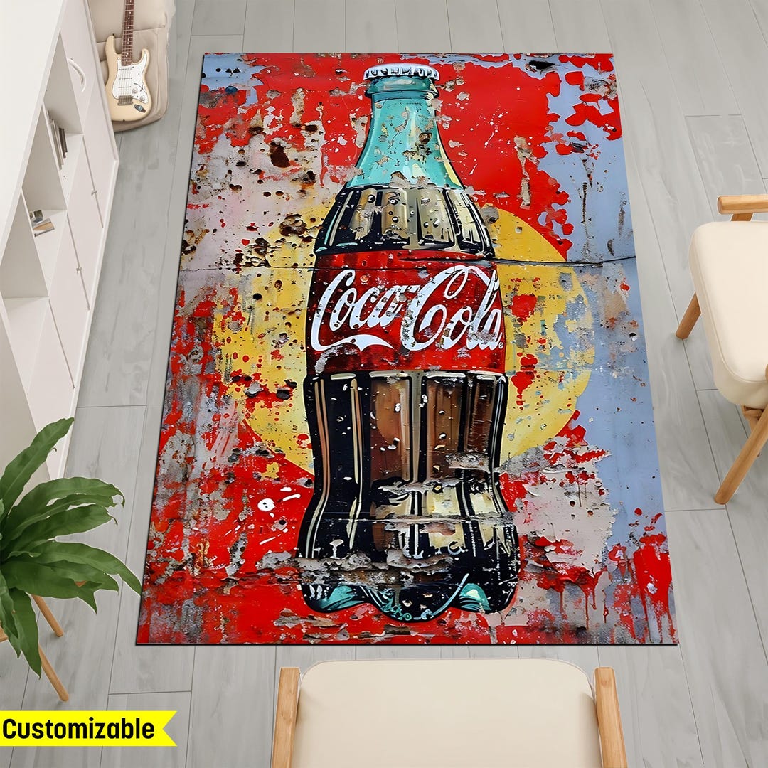 Coca-cola Themed Rug, Retro Coca-cola Rug, Coca-cola Logo Rug, Vintage ...