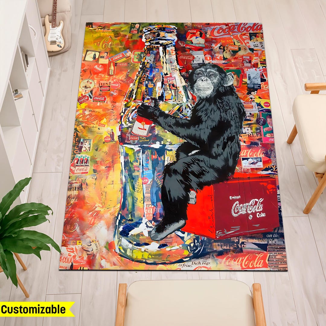 Red Monkey Rug Retro Soda Monkey Rug – Vintage Drink Theme Carpet, Hypebeast Home ...