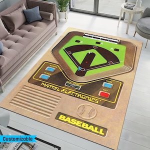 Baseball Retro Rug, Mattel Electronics Baseball, Baseball Bat Rug, Baseball Player Rug, Sport Rug,Helmet Rug,Baseball Field,Baseball Cap Rug