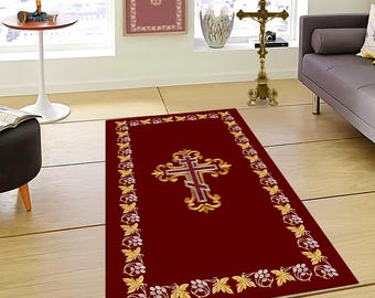 Personalize Christian Prayer Rug, Dove Cross Design,Catholic Prayer Rug, Christian meditation mat, Cross & Light Path Design, Catholic Gift