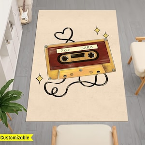 Classic Tape Rug, Retro Cassette Rug, Customizable Cassette Rug, 90&#39;s Themed Rug, Designer Tape Rug, Customizable Tape Rug, Music Rug, 80&#39;s