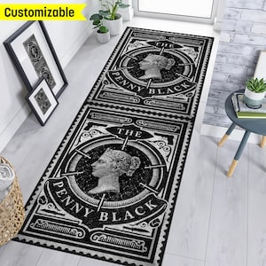 Alfombra de pasillo Penny Black, alfombra de pasillo Penny, alfombra de penique inglesa, primer sello postal del mundo, alfombra de entrada Stampc, alfombra Penny Long, alfombra de puerta de entrada Penny