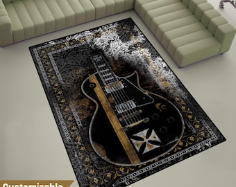 Vintage Guitar Rug, Music Room Decor, Boho Rock Style, Music Fan Music Gift, Music Ed Rug, Music Room Rug,Rockandroll Rug,Cover Music