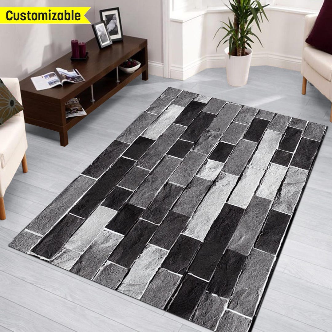 Stone Wall Pattern Rug, Vintage Brick Pattern Runner,rustic Home Decor ...