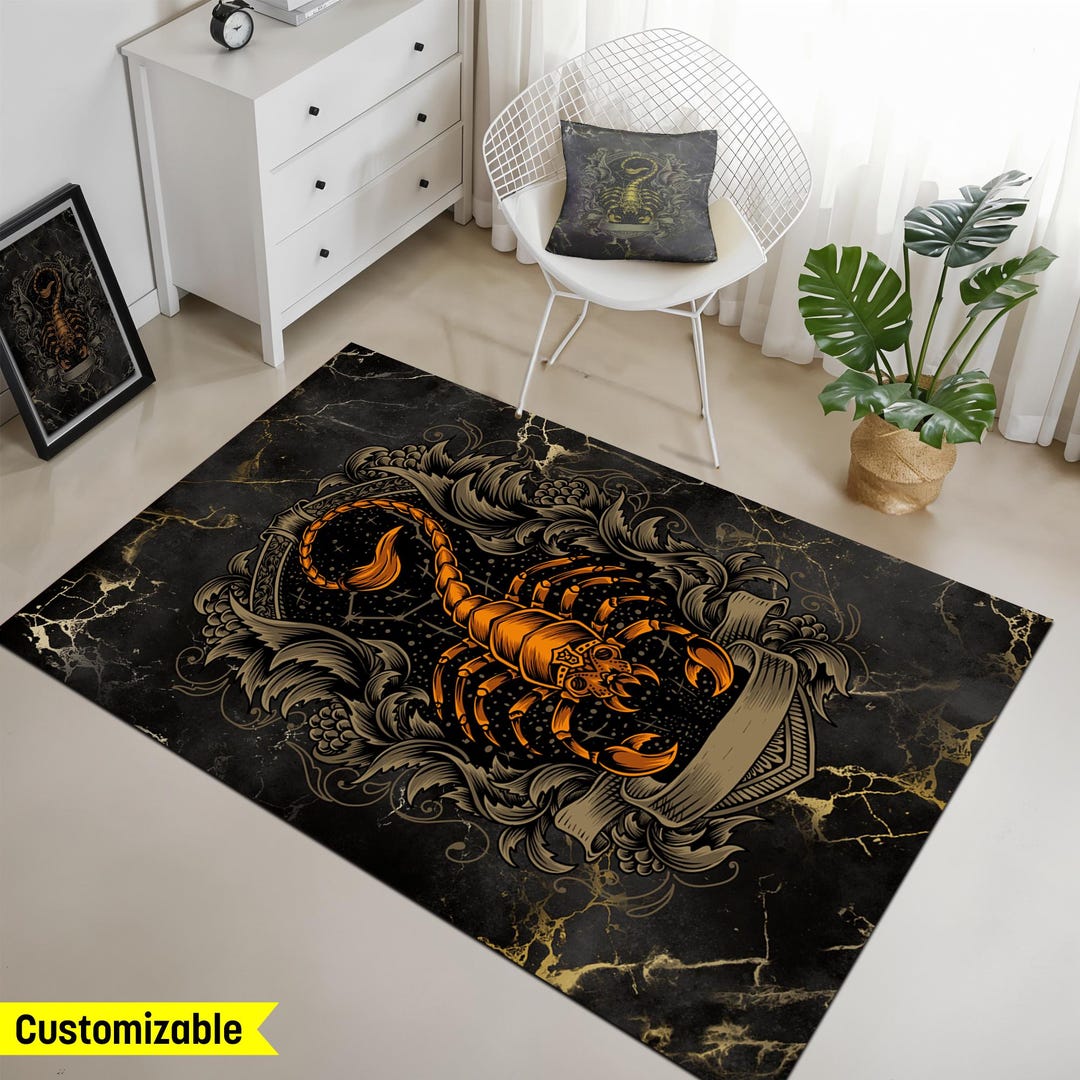 Scorpion Rug, Scorpion Themed Rug, SCORPION, Scorpion Area Rug,bronze ...