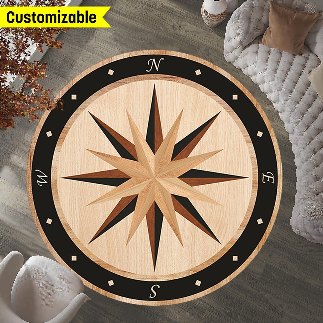 Nautical Compass Round Rug, Nautical ...