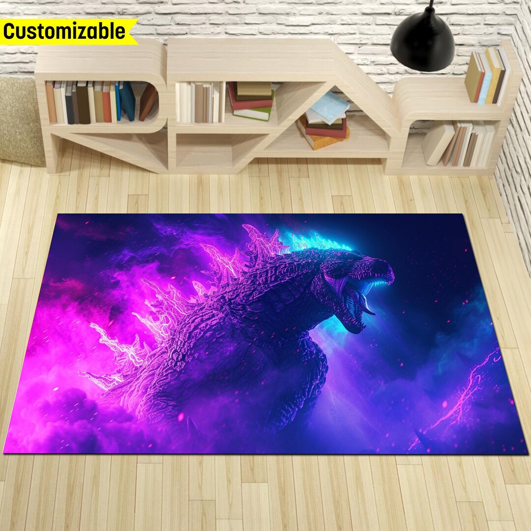 Neon Rug,neon Dragon Rug,neon Godzilla Rug,godzilla Kaiju Rug, Neon ...