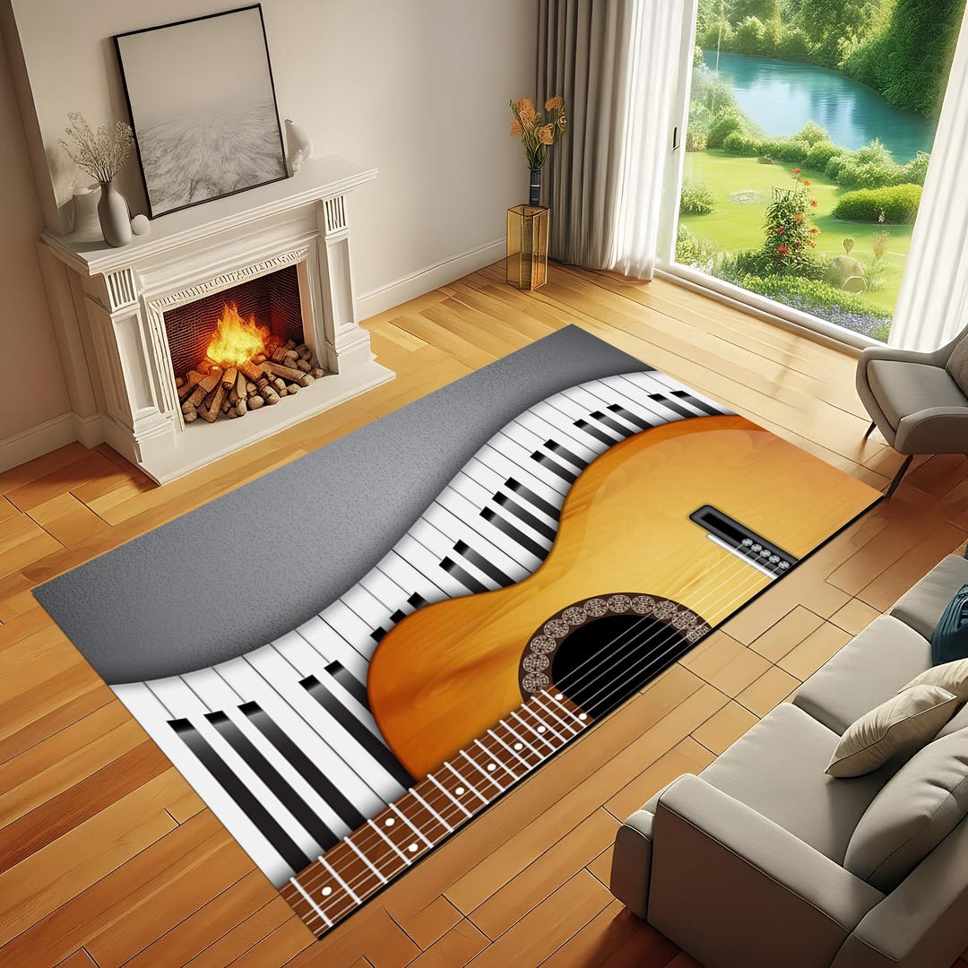 Audio Studio Rugs Guitar Piano Rug, Music Room Decor, Acoustic Guitar Keyboard Carpet ...