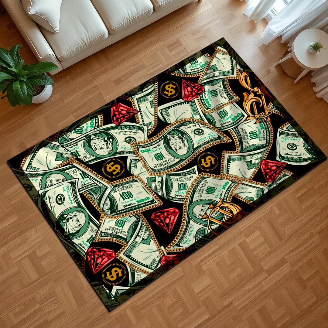 Money Rug, 100 Dollar Bill Pattern Area Rug, Hip Hop Bling Cash Carpet ...