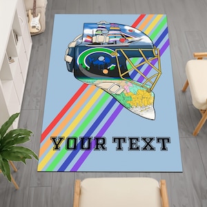 Hockey-Team-Teppich, Eishockey-Teppich, Maskenteppich, Geschenk für Hockeyfan, Hockey-Jersey-Teppich, Spielzimmerteppich, personalisiertes Geschenk