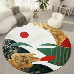 Japanese Rug, Ukiyo Rug, Round Rug,Japanese Culture Rug,Japanese Themed Rug,Color Japanese Rug,Japanese Art Rug,Asian Rug,Japanese Style Rug