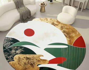 Japanese Rug, Ukiyo Rug, Round Rug,Japanese Culture Rug,Japanese Themed Rug,Color Japanese Rug,Japanese Art Rug,Asian Rug,Japanese Style Rug