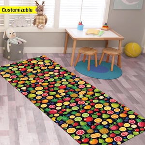 Mixed Fruit Rug, Fun Fruit Summer Accent Rug, Kitchen Runner Rug, Kids Room Decor, Tropical Rug, Housewarming Gift,Lemon Rug, Watermelon Rug