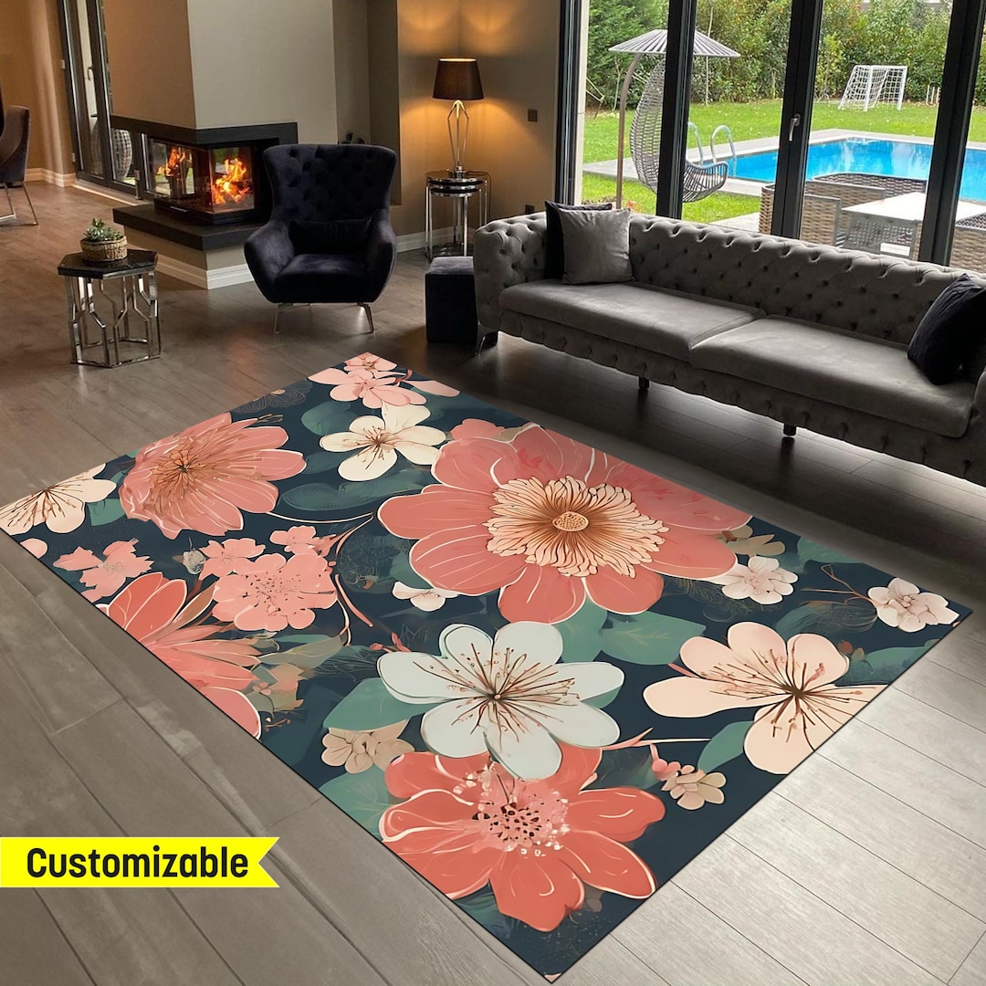 Floral Pattern Rug, Traditional Wreath Rug, Ballet Floral Rug Patterned ...